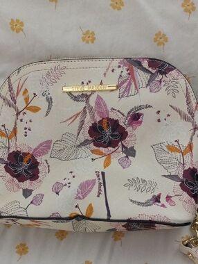 Steve Madden Cream Floral Cosmetic Crossbody Bag with Pink & Mustard Accents